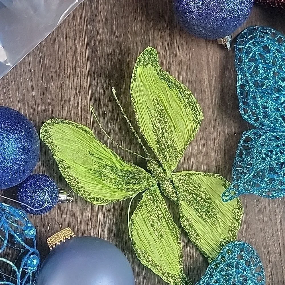 Over 30 Christmas tree ornaments blue and pink glitter